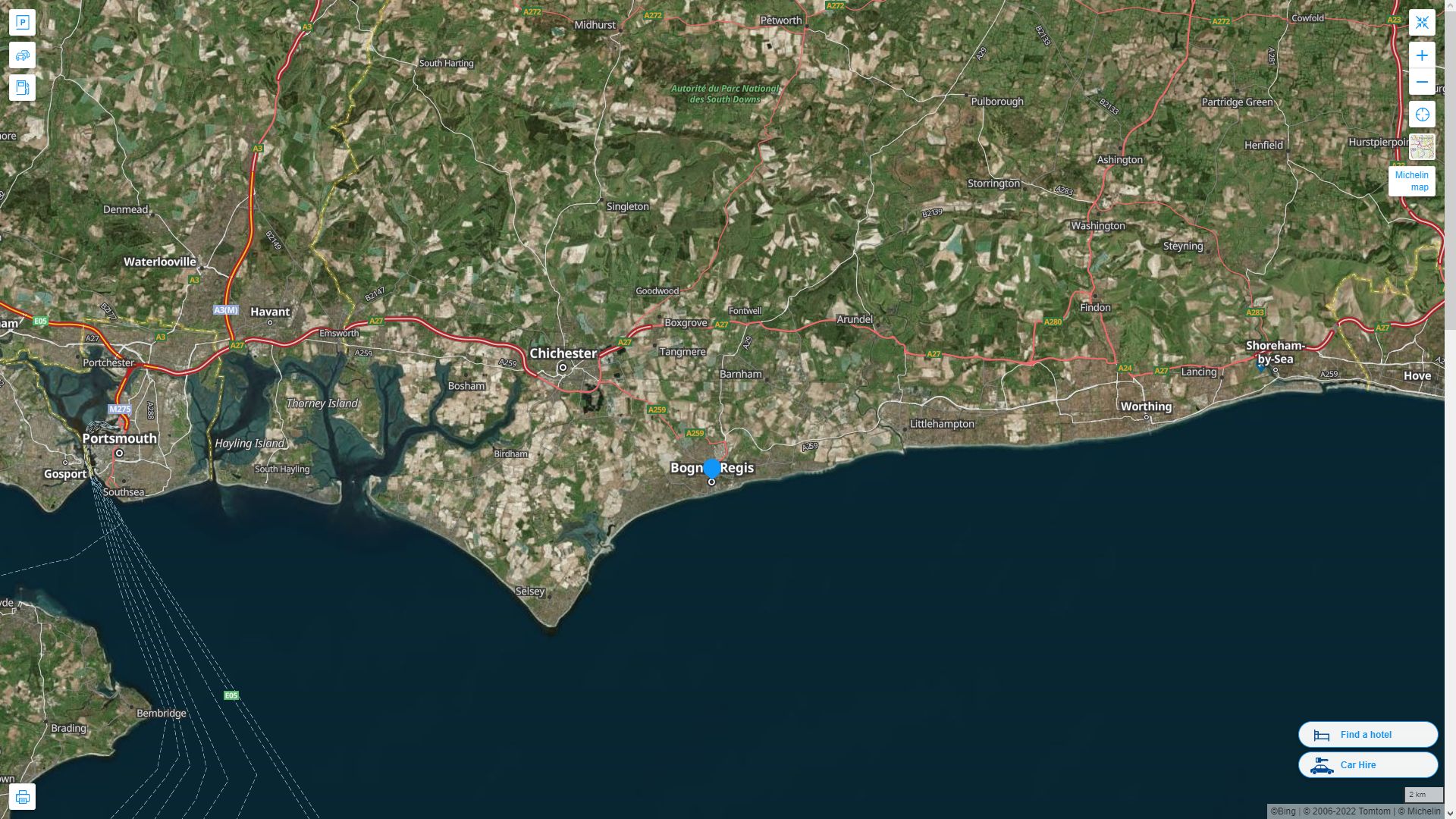 Bognor Regis Royaume Uni Autoroute et carte routiere avec vue satellite